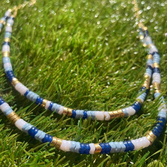 Two J.Crew Layered Chevron Bead Necklaces | 2 for 1!!! | White Blue Gold - Picture 5 of 11